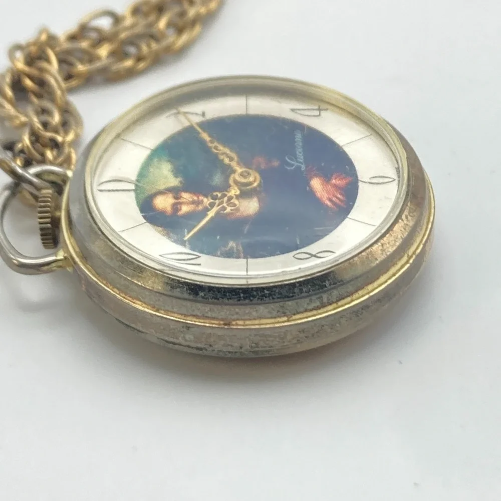 Vintage Lucerne Necklace Pendant Watch Mona Lisa Gold Tone Swiss Manual Wind Up
